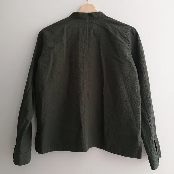 Eileen Fisher Organic Cotton Pucker Mandarin Collar Jacket Green Oversize XS - Picture 4 of 15